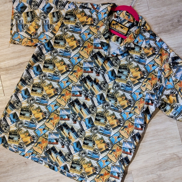 Margaritaville Travel Postcard Print Casual Button Up Shirt Medium NWOT Medium - Picture 2 of 9